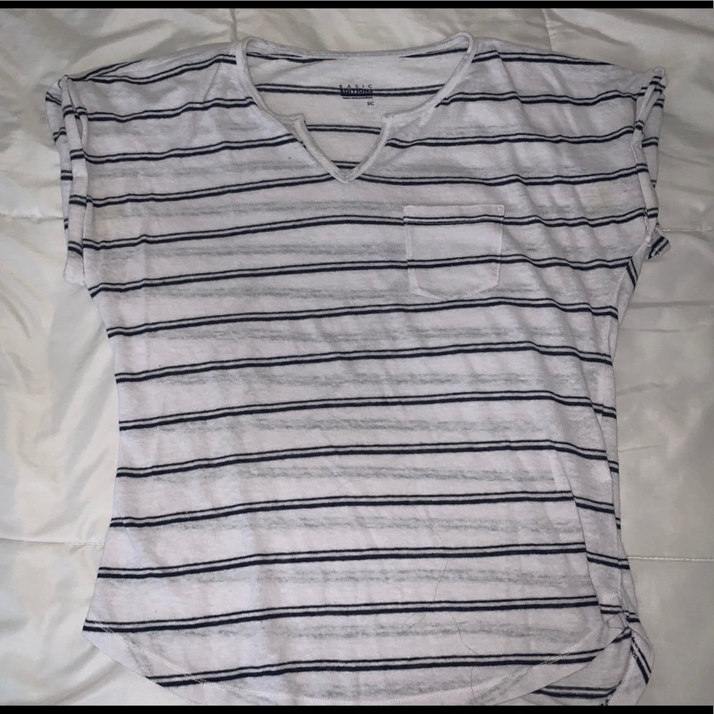 B&W Striped V-cut Tee